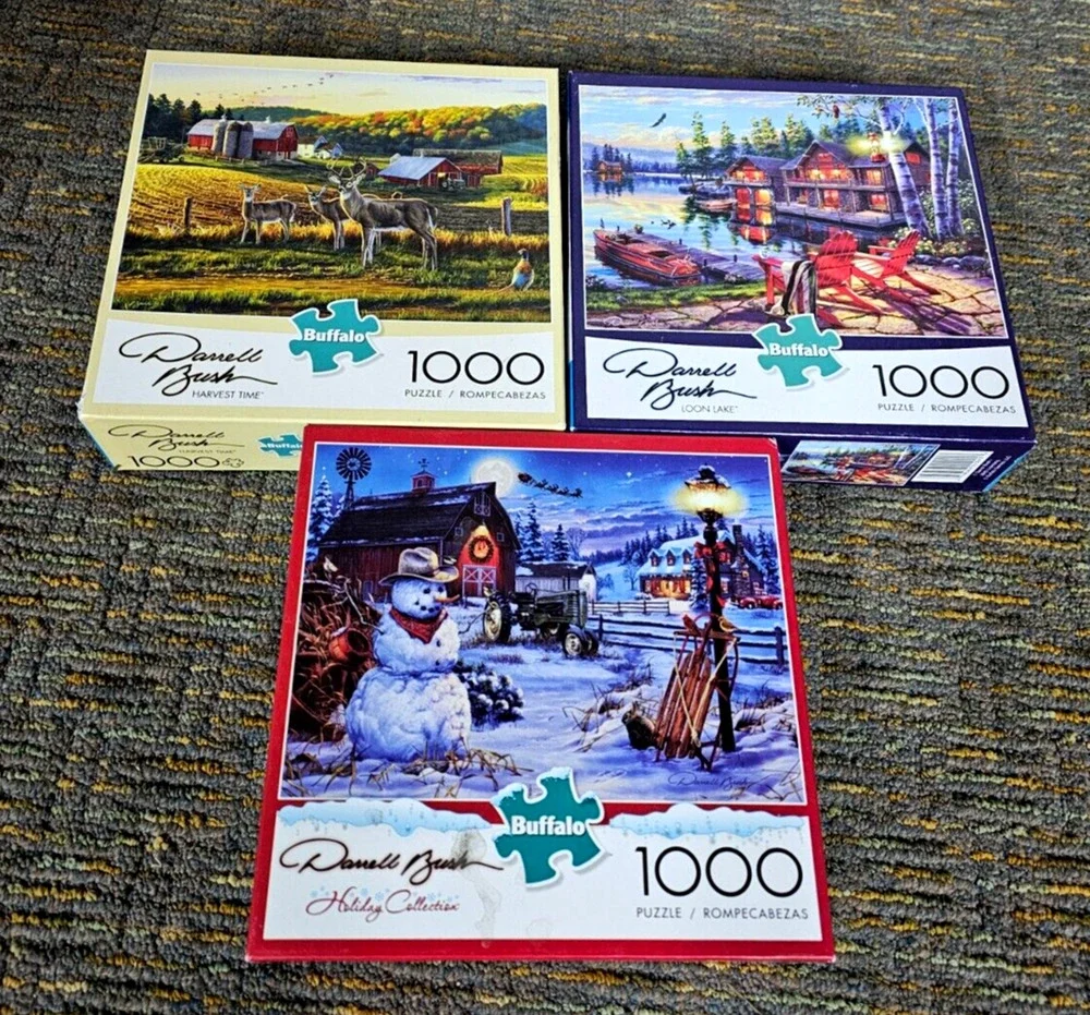 Puzzle Lot of 3 Complete! Darrell Bush Puzzle Farm - Christmas Farm & Lake